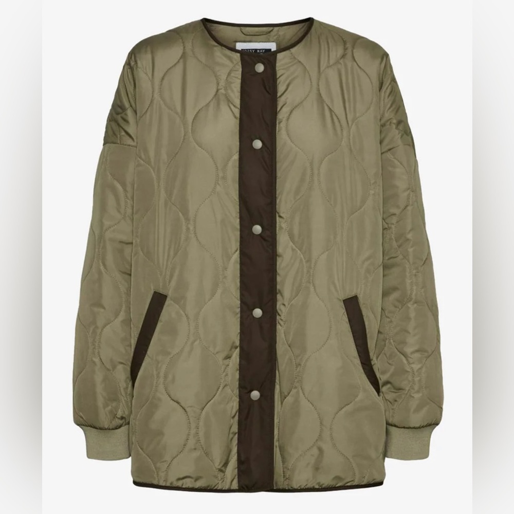 Noisy May Quilted Oversize Jacket Size M Color Olive/Brown